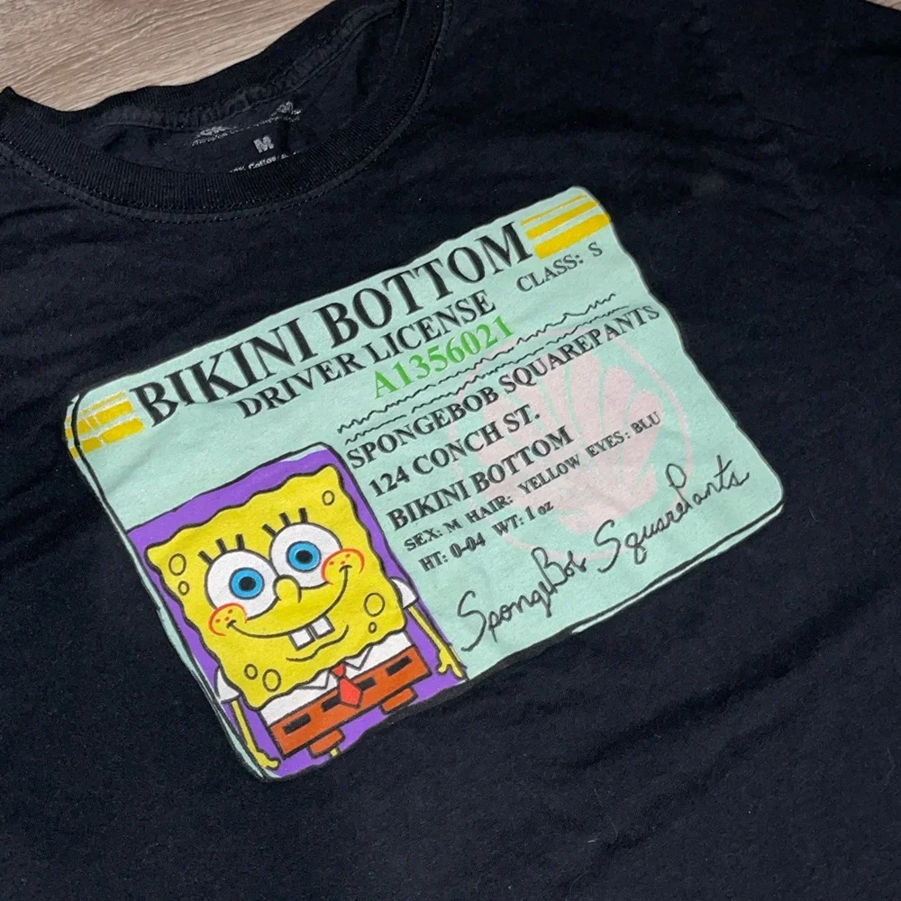 Sponge Bob Bikini Bottom Driver License T-Shirt Nickelodeon Black - Picture 2 of 4